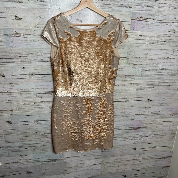 Vince Camuto Gold Sequin Cream Mini Dress Party Formal Prom Event Pageant Kawaii - Picture 1 of 7